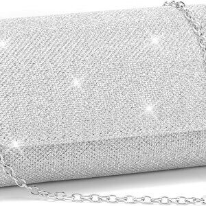Elegant Sparkling Evening Clutch Handbag with Detachable Chain - 7x1.5 In